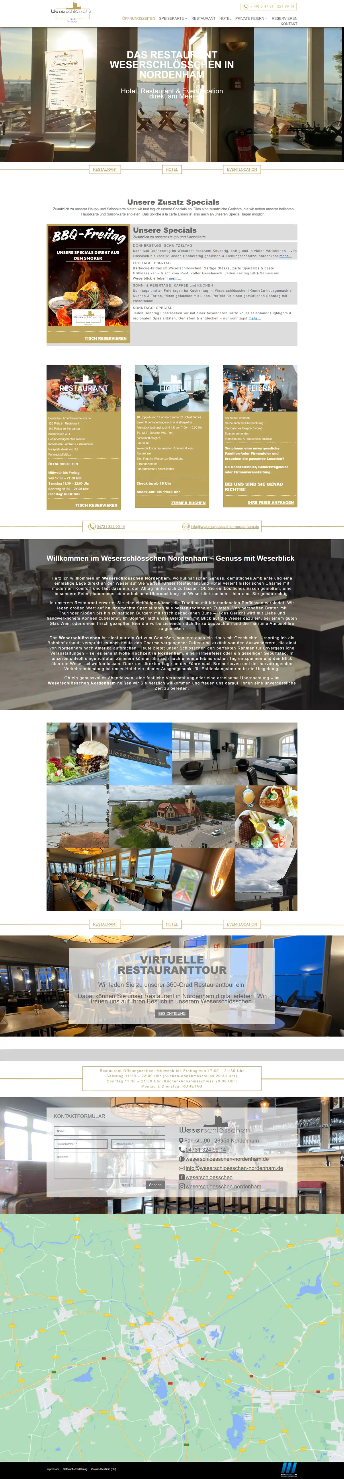 Webseite für Hotels und Restaurants: Startseite von Weserschlösschen, Hotel und Restaurant in Nordenham