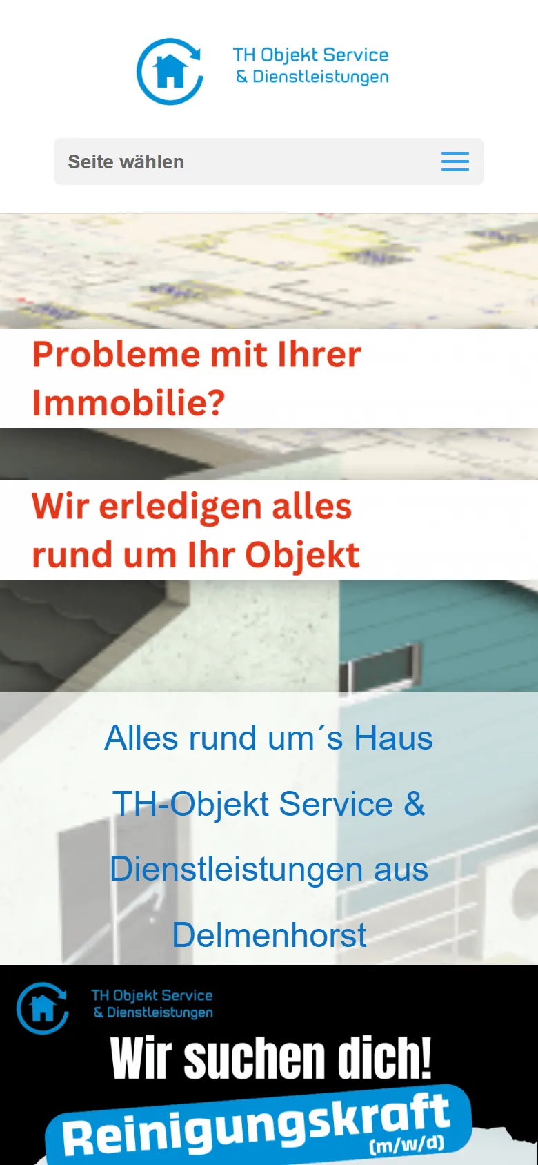 Webseite für Objektbetreuung am Handy: die Website von TH Objekt Service & Dienstleistungen aus Delmenhorst in der mobilen Ansicht