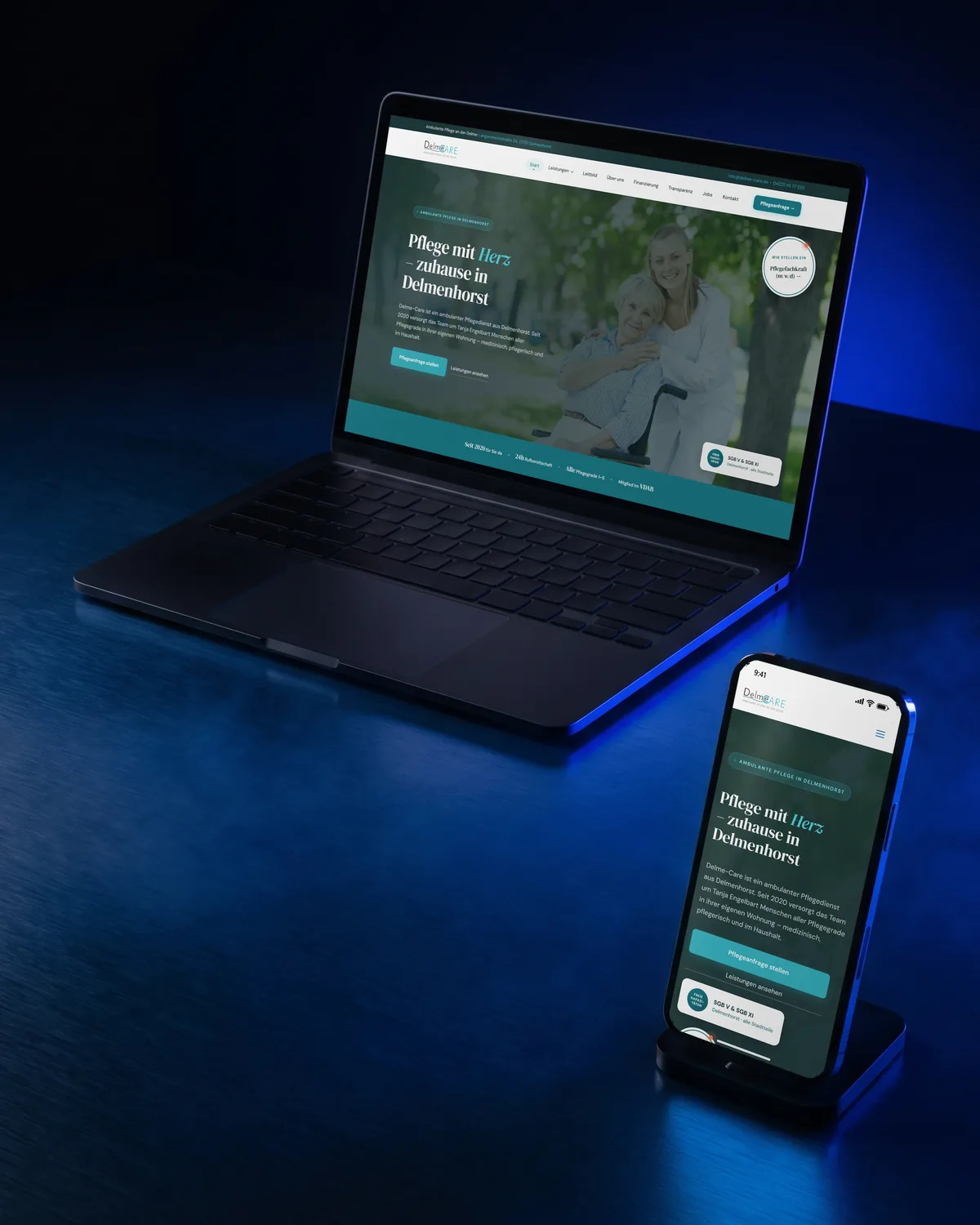 Die Website eines ambulanten Pflegedienstes auf Laptop und Handy: eine Website erstellen lassen, die überall funktioniert.