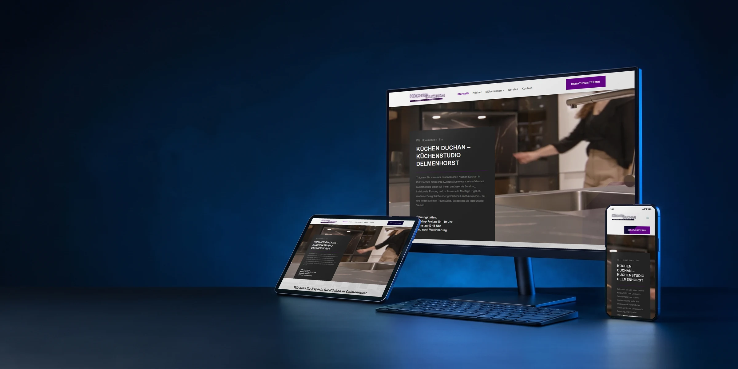 Dieselbe Kundenwebsite auf Monitor, Tablet und Handy: eine Website erstellen lassen, die überall trägt.