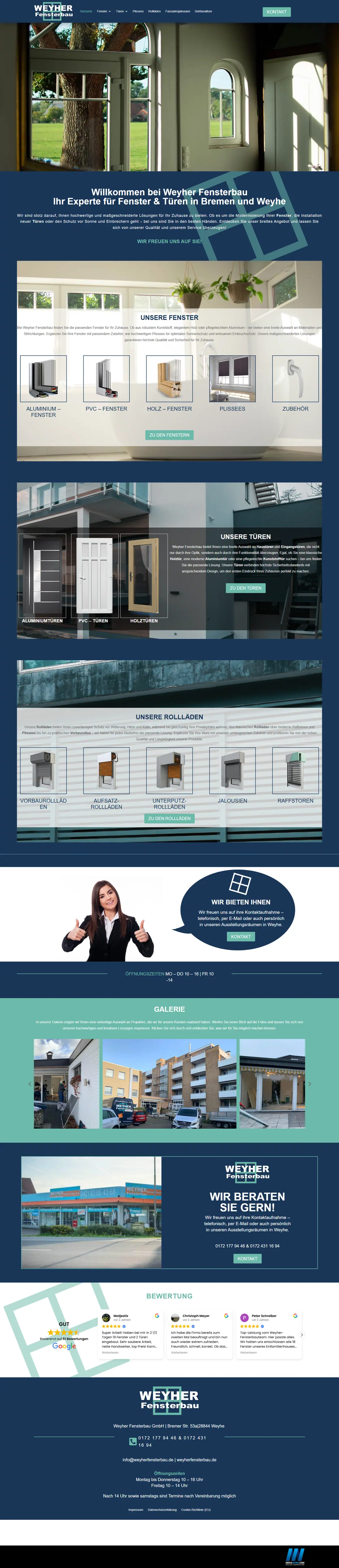 Webseite für Fensterbauer in Weyhe: Weyher Fensterbau GmbH Webseite für Fensterbauer: Startseite von Weyher Fensterbau GmbH, Fensterbau in Weyhe, gebaut von Media-Nord.com