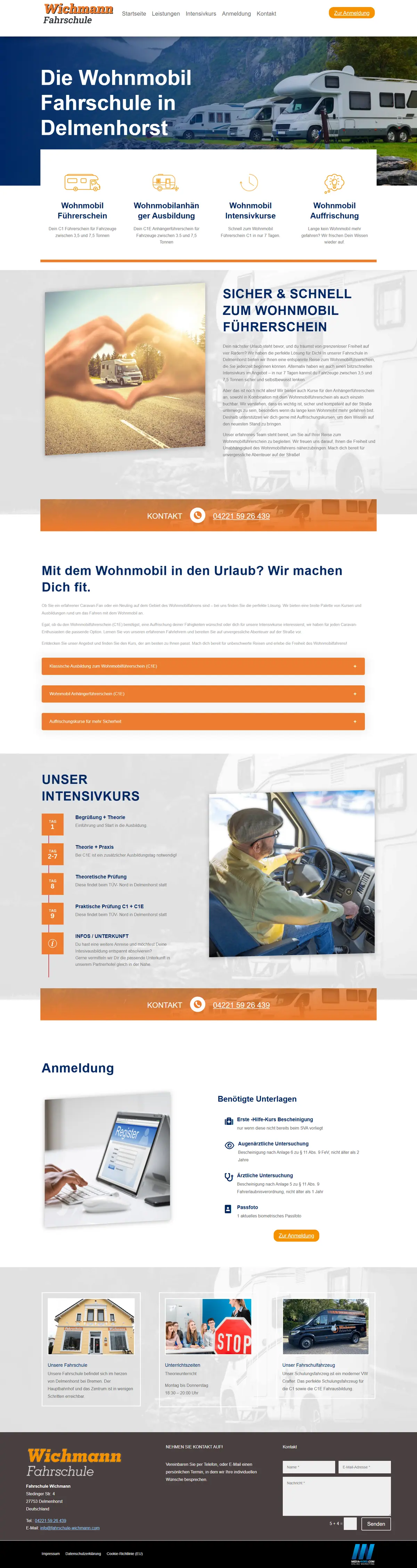 Webseite für Wohnmobil-Fahrschulen: Startseite von Wohnmobil-Fahrschule, Fahrschule für Wohnmobile in Delmenhorst