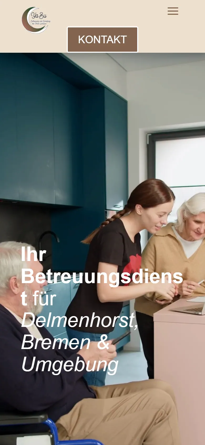 Webseite für Betreuungsdienste am Handy: YaBu Betreuung und Beratung, Delmenhorst Webseite für Betreuungsdienste am Handy: die Website von YaBu Betreuung und Beratung aus Delmenhorst in der mobilen Ansicht