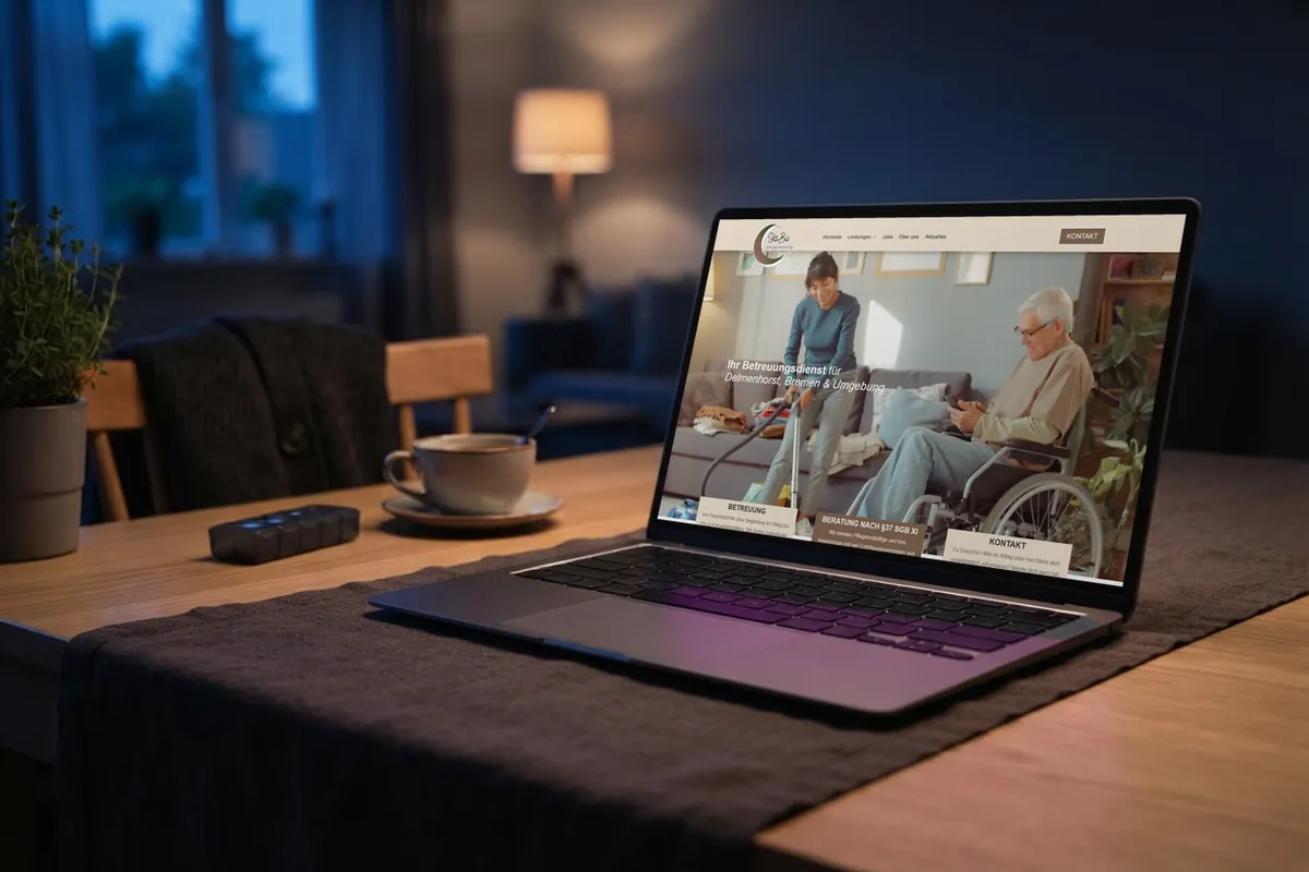 Webseite für Betreuungsdienste: laptop mit der Website von YaBu Betreuung, Betreuungsdienst in Delmenhorst.
