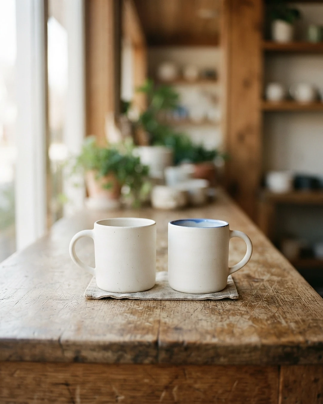 Zwei Kaffeebecher auf einer Ladentheke am Morgen: Homepage für Delmenhorster Betriebe entsteht im Gespräch