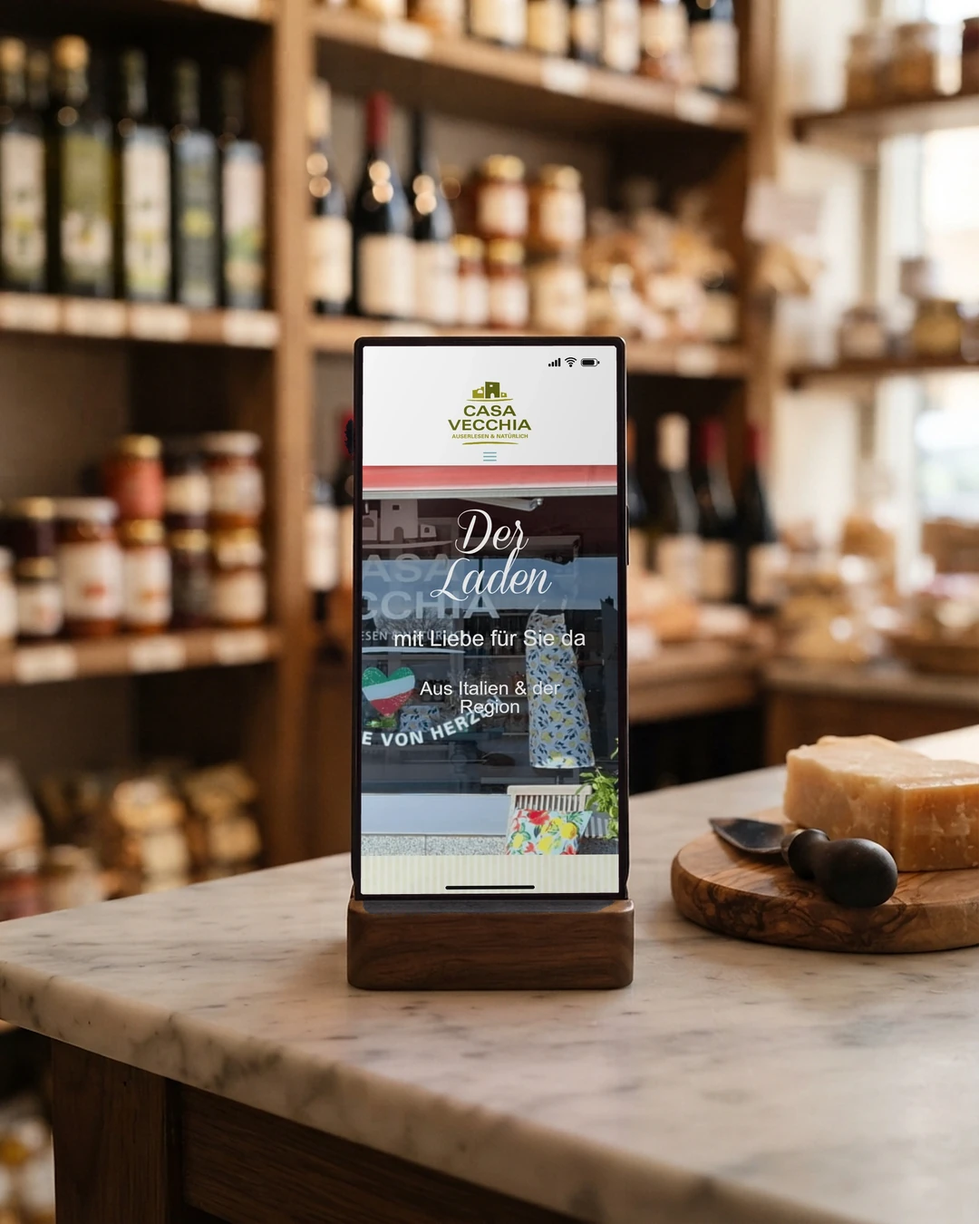 Webdesigner für Weyhe: Casa Vecchia am Handy Seite zum Ladengeschäft von Casa Vecchia am Handy an der Feinkosttheke: Webdesigner für Weyhe und Umgebung